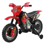 Kids Electric Ride On Motorbike 6V Battery Red, Headlights & Training Wheels