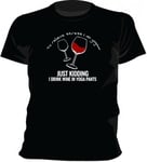 Dunken Wine in yoga pants T-shirt (Svart,Dam,M)