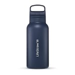 LifeStraw Go Series — Insulated Stainless Steel Water Filter Bottle for Travel and Everyday Use Removes Bacteria, Parasites and Microplastics, Improves Taste, 1L Aegan Sea