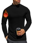 Ekouaer Haut Thermique Homme Maillot de Corps à Manches Longues sous-Vêtements Chauds avec Micro-Polaire intérieure Automne/Hiver Noir XXL