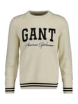 GANT Logo Stripe Crew Neck Jumper, Cream