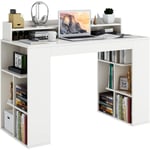 COSTWAY Bureau d'Ordinateur, Bureau Informatique avec 10 Étagères de Rangement Ouvertes et Étagère pour Moniteur, Table d'Ordinateur pour Chambre,