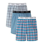 Hanes Men's Originals Cotton Woven Boxers Pack, Moisture-Wicking Underwear, 3-Pack Shorts, Blue Plaids, M (Pack of 3)