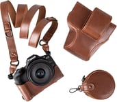 Étui rétro en Cuir PU pour Appareil Photo Canon EOS 50 DSLR-Étui EOS R50 R100 avec Ouverture par Le Bas,bandoulière et Poche de Rangement-Café