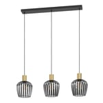 Eglo Suspension luminaire Empoli, lampe à susprendre rétro pour table à manger, lustre chambre et salle à manger à 3 lampes, métal noir et laiton, douille E27