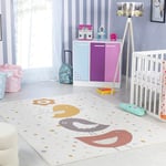 Surya OIseaux Tapis Chambre Enfant Blanc, Moutarde, Orange - Tapis Enfant Poil Court Coloré et Doux pour Chambres à Coucher, Salle de Jeu - Tapis Chambre Fille, Garçon, Bébé - Thème Animal, 80x150cm