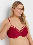 Yours Curve Macy Exposed Wire Lace Padded Bra, Red, Size 48C, Women