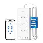 Meross Smart Power Strip, 6 Gang 4 USB Ports Smart Extension Lead, Compatible with Apple HomeKit, SmartThings, Amazon Alexa, Google Home, Voice/Remote Control, 6ft Long Cord, 2.4GHz WiFi Only, 3250W