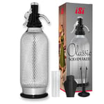 iSi 1060 stainless Sodamaker Classic, 1.0 L, sparkling water bubbler with PEN bottle with stainless steel net, carbonic acid for water, soda maker, bar accessories in vintage look 106001 Silver