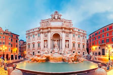 Rome Trevi Fountain or Fontana di Trevi in the morning Rome Italy Trevi is the largest Baroque most famous and visited by tourists fountain of Rome