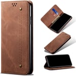 Compatible Avec Etui Samsung Galaxy S20 Fe, Flip Jeans Portefeuille Housse Avec Fente Carte, Magnétique Stand+Protecteur D'écran En Verre Trempé*2-Brun