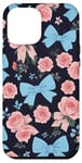 Coque pour iPhone 14 Plus Nœuds bleu clair, roses et beaux papillons