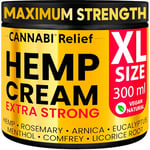 𝗛𝗘𝗠𝗣 𝗖𝗥𝗘𝗔𝗠 𝗘𝗫𝗧𝗥𝗔 𝗦𝗧𝗥𝗢𝗡𝗚 High Strength Fast Absorption Formula, Hemp Oil Menthol Rosemary Calendula, Gel for Neck Shoulders Elbows Back Hands, 300 ml