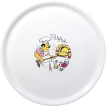 HENDI Assiette à pizza ronde, porcelaine, motif: cuisson des pizzas au four, conviennent pour la lave-vaisselle et les fours à micro-ondes, ⌀310 mm, blanc