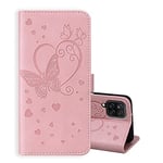 ONETHEFUL Coque Portefeuille Étui Samsung Galaxy A12 5G Housse Protection Accessoires Case Flip Cover Relief Papillon Phone Étuis en Faux Cuir avec Stand Rose