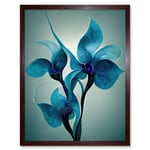 Elegant Teal Blue Orchid Flowers Painting Art Print Framed Poster Wall Decor 12x16 inch