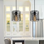 Wottes - Lustre Suspension Industrielle Vintage E27 Lustre Plafonnier Cage en Métal pour Restaurant Salon Chambre Noir 2 Pcs