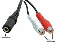 15CM 2 RCA female to 3.5mm Female Headphone Audio Stereo Jack Y Splitter Cord UK