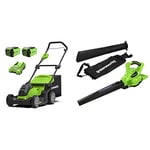 Greenworks G40LM41K2X Tondeuse à Gazon sans Fil pour Pelouses Jusqu'à 500m², Largeur de Coupe 41 cm, Sac de 50L & GD40BV Aspirateur Souffleur Sans fil de Feuilles à Batterie avec Moteur Sans Balais