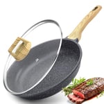 GiPP Nonstick Frying Pan Skillet with Lid - 24cm Grey Granite Non Stick Pans, Omelette Pan with Heat-Resistant Handle, Compatible with All Stovetops, PFOA Free (Grey, 24+lid)