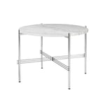 Gubi - TS Coffee Table - Round, Ø55 Polished Steel Base, Table Top White Carrara Marble - Sidobord - GamFratesi - Beige - Metall/Sten