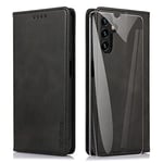 THIYUFUNS Coque pour Samsung Galaxy A14 4G / 5G avec Verre Trempé Protection écran,Housse Cuir PU Portefeuille Magnétique pour Samsung Galaxy A14 4G / 5G - Noir