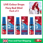 3 x Schwarzkopf LIVE Colour Drops Fiery Red Semi-Permanent Hair Dye - 30ml