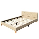 frederic - Solide et Confortable Lit avec Sommier + Tête de Lit Capitonnee Couleur Beige + Pieds en 10 cm pour matelas en 160x200 - 13 Lattes - revetement PVC Simili facile d'entretien - Montage