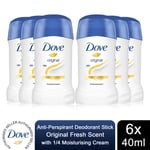 Dove AP Stick Deo Original with ? Moisturising Cream 48h Fresh Fragrance, 6x40ml