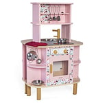 Janod Bois Enfant Twist-Cuisine Recto Verso-8 Accessoires Inclus-Four, Boutons Rotatifs, Plaque Sonore-Dès 3 Ans, J06616, Rose