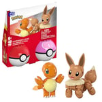 MEGA Pokémon Salamèche et Évoli, coffret de construction avec figurines articulées 40 pièces, 2 Poké Balls, pour enfants, JCR81