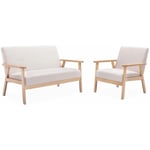 Banquette et fauteuil 3 places en bois et tissu. Isak. l 114 x p 69.5 x h 73cm Polyester Beige