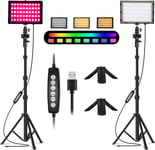 2 Pcs Lampes Vidéo LED RGB, Panneau LED Lumiere Portable, Éclairage de Photographie Dimmable 5500K avec Trépied Réglable pour Lumiere Stream, Photographie Youtube, Conférence Vidéo