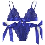 Kvinnors sexiga underklädesset nattkläder bh trosa rosett underkläder Royal Blue L