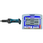 Meuleuse droite 18V Li-Ion LXT (Machine seule) - Makita DGD800Z & TIVOLY - Coffret de 5 Fraises Limes Ø8 mm pour Métaux - Queue Cylindrique Ø6 mm - Tête Carbure de Tungstène - Denture Brise-Copeaux