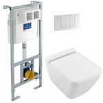 Wc suspendu sans bride villeroy et boch Finion avec abattant + Bati Viconnect + Plaque blanche - blanc CeramicPlus