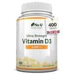 Vitamin D3 4000 IU - 400 Vegetarian Tablets - 13 Month Supply - High Strength 100 mcg Vitamin D - Immune System, Bone and Muscle Function Support - Nu U Nutrition