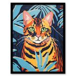 Bengal In The Jungle Bold Vibrant Screen Print Risograph Artwork Spot Colour Duotone Retro Riso Interior Design Art Print Framed Poster Wall Decor