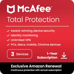 McAfee Total Protection 2024, 3 Devices, | Extra Discount | Antivirus, VPN, |Yearly Auto-Renewal Amazon Exclusive Subscription