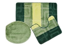 Emma Barclay Cube - Tonal Stripe Jacquard 3pc Bath set in Green - Seat Cover/Mat 50x80cm / Pedestal 50x40cm