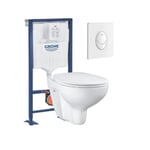 Pack WC suspendu sans bride GROHE Bau ceramic + Bâti support Solido + abattant + plaque ovale blanc alpin