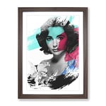 Elizabeth Taylor No.1 V2 Modern Framed Wall Art Print, Ready to Hang Picture for Living Room Bedroom Home Office Décor, Walnut A4 (34 x 25 cm)