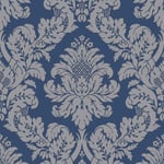 Damask Pear Tree Wallpaper Metallic Glitter Textured Navy Silver Grey Vinyl