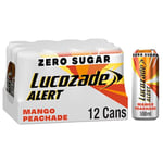 Lucozade Alert Mango Peachade 12x 500ml can ;Zero Sugar, High Caffeine Energy Drink ;Great Taste; Contains vitamin B3 to help reduce tiredness ;Fully recyclable