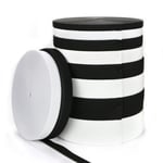 12m White & Black Woven Flat Knit Elastic Band Craft Sewing Cord 3cm