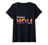 Womens Happy Holi Love Indian Hindu Spring Holi Festival Of Colors V-Neck T-Shirt