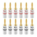 Nakamichi Excel Series 24k Gold Plated Banana Plug 12 AWG - 18 AWG Gauge Size 4mm for Speakers Amplifier Hi-Fi AV Receiver Stereo Home Theatre Audio Wire Cable Screw Connector 12 Pcs (6-Pairs)