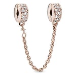 Pandora Timeless 14k Rose gold-plated safety chain with clear cubic zirconia and silicone grip