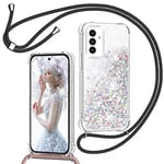 TUUTPU Coque pour Samsung Galaxy A14 5G/4G avec Cordon, Paillette Liquide Étui pour Téléphone avec Lanière, Transparent Silicone Coque Collier Réglable Téléphone Housse Portable Lanyard Case - Noir