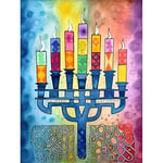 Artery8 Jewish Menorah Candles Multicolour Folk Art Watercolour Painting Extra Large XL Wall Art Poster Print